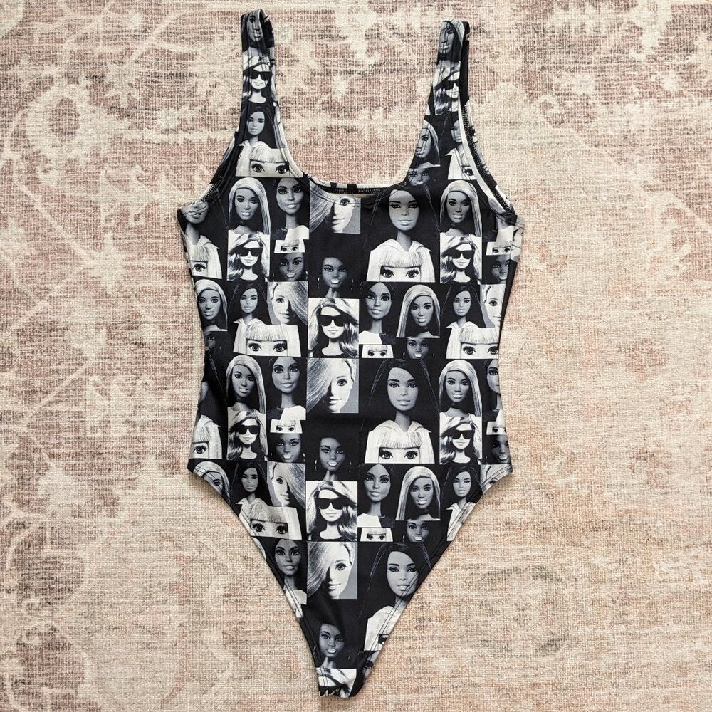F21 x Barbie Black and White Printed Tank Top Bodysuit Size S
